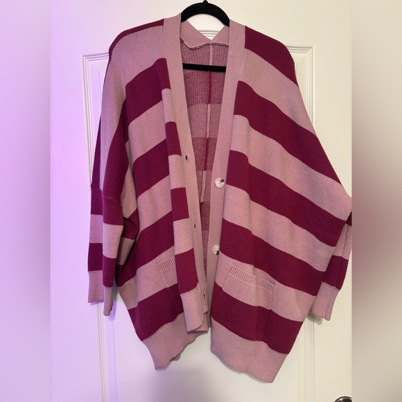 Dressed in LALA Sweaters - Dressed in LALA Bold Pink and Purple Striped Cardigan